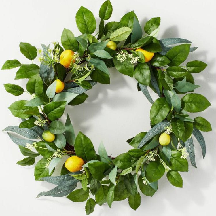 This lemon wreath is under $40 and perfect for your front door! #ABlissfulNest