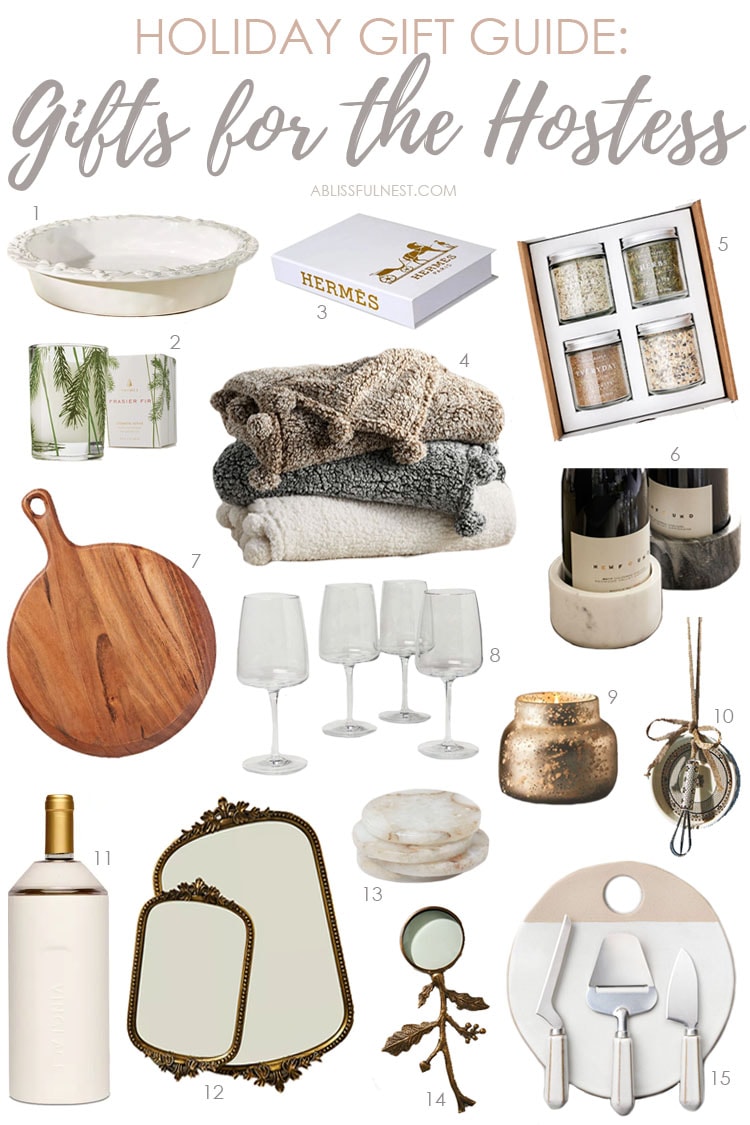 Gift ideas - cutting board, cozy blanket, baking utensils, candles