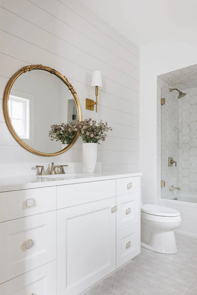 This stunning bathroom designed by Amy Storm and Co has such beautiful finishing details! #ABlissfulNest