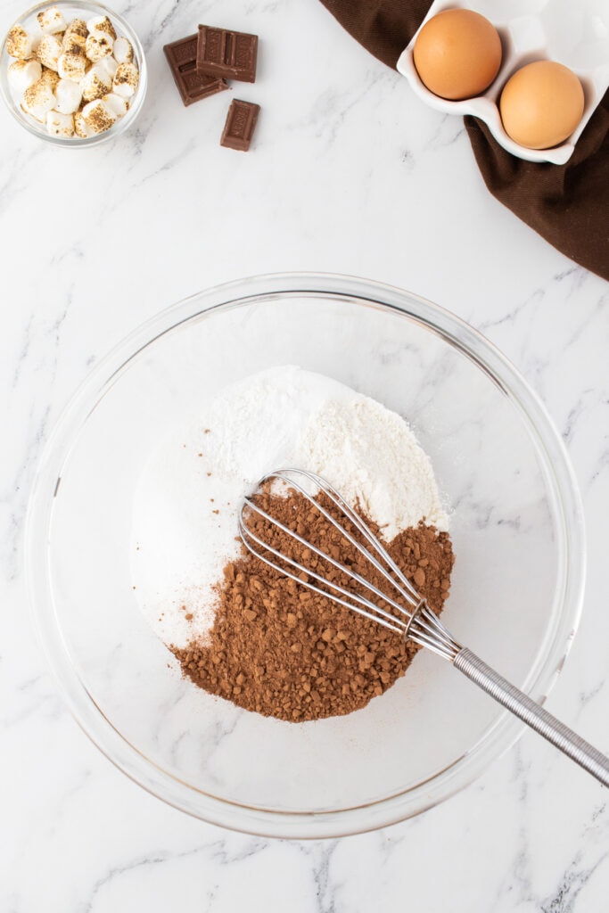 Dry ingredients for cupcakes in a mixing bowl
