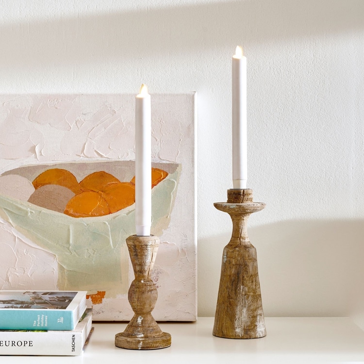 These wood tapered candle holders are perfect for your spring and summer tablescapes! #ABlissfulNest