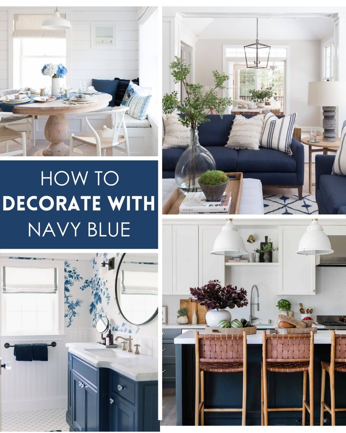 collage of rooms featuring navy blue ciolor