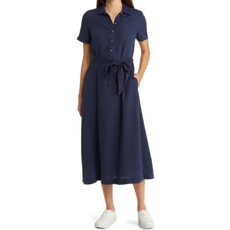 This navy shirt dress is the perfect under $100 summer dress! #ABlissfulNest
