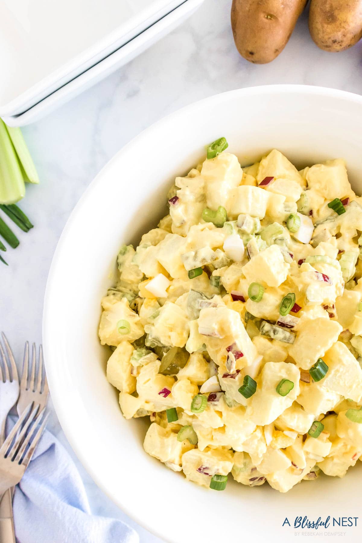 side of potato salad so you can see how ingredients are mixed together.