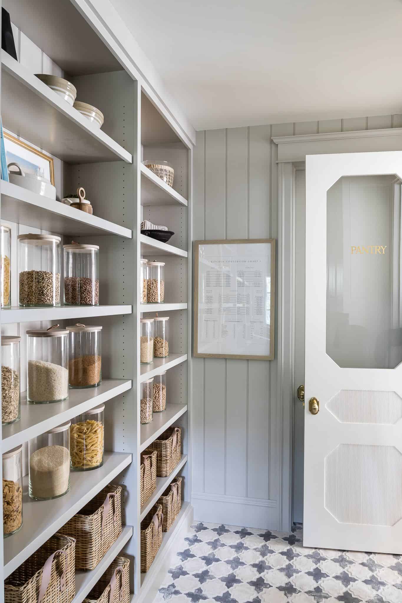 soft blue gray pantry cabinets
