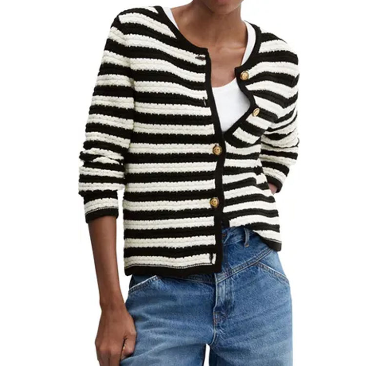 This black and white cardigan has the most chic gold buttons! #ABlissfulNest