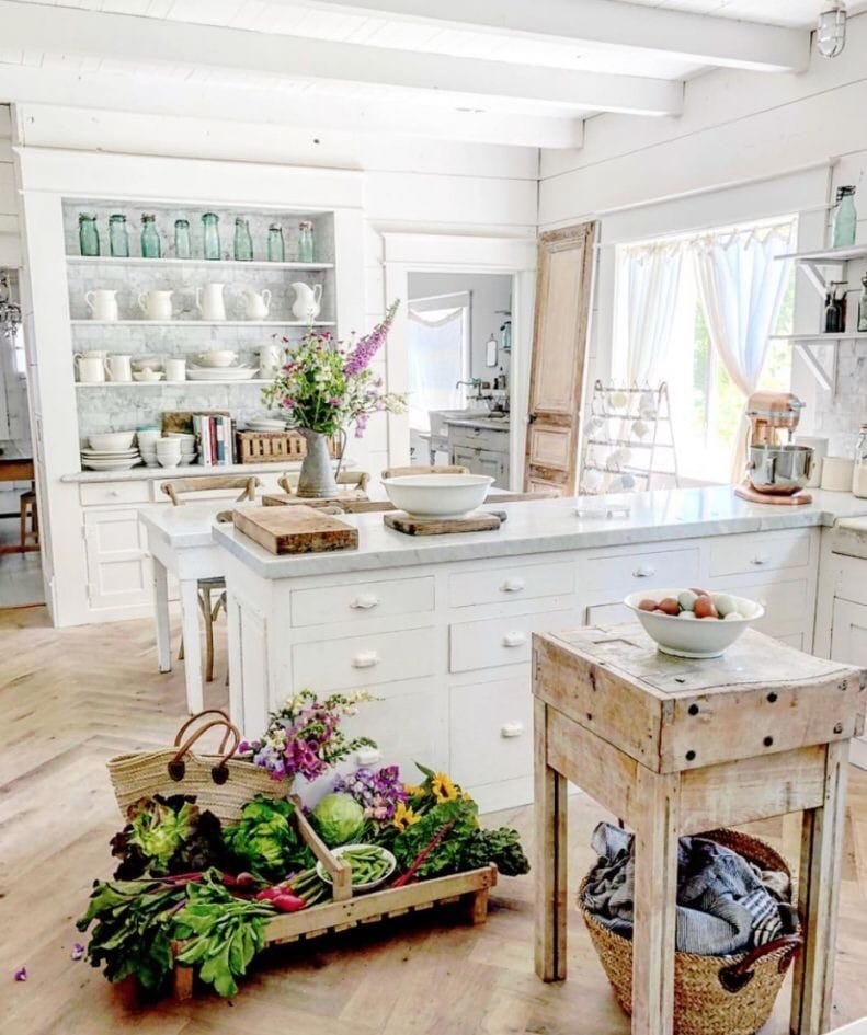 white rustic kitchen cabinets