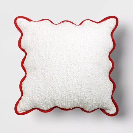 This boucle red scallop trimmed throw pillow is perfect for the holidays! #ABlissfulNest