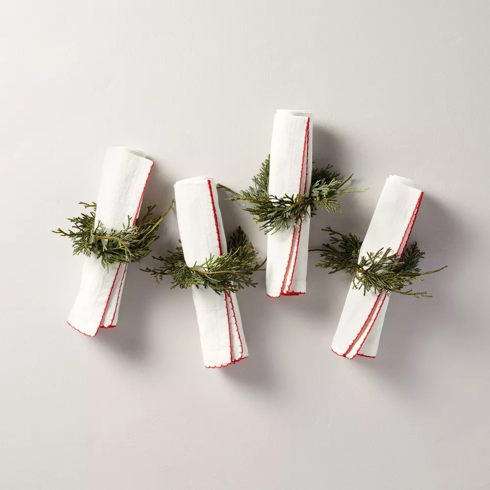 These faux cedar spring napkin rings are an under  must have for holiday entertaining! #ABlissfulNest